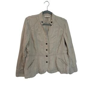 Coldwater Creek Jacket 14 Petite Tan Linen Button Front Military Safari Coat